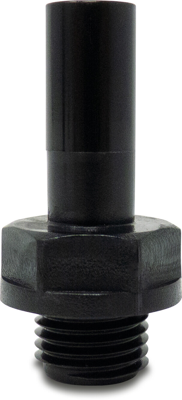 Adaptor nipple short POM 22 mm x 3/4" spigot x male thread 14bar black WRAS type Aquaspeed