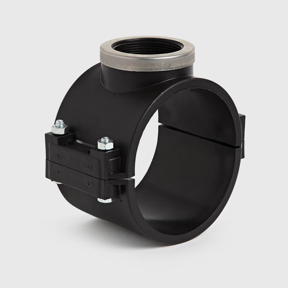 Profec Bolt saddle PP 50 mm x 1 1/4" clamp x female thread 16bar black type SS ring
