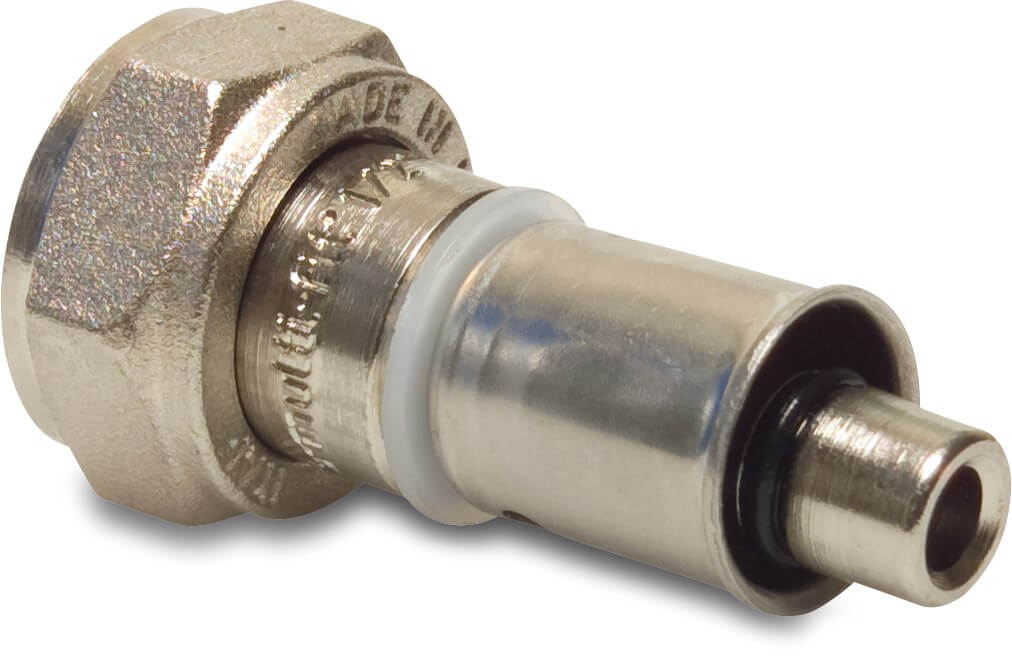 Multi-Fit Adaptor socket brass nickel plated 26 mm x 1" Multi-fit x female threaded nut 20bar KIWA