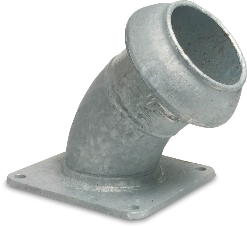 Quick coupler bend 45° steel galvanised 133 mm x 5" male part Perrot x square flange type Perrot