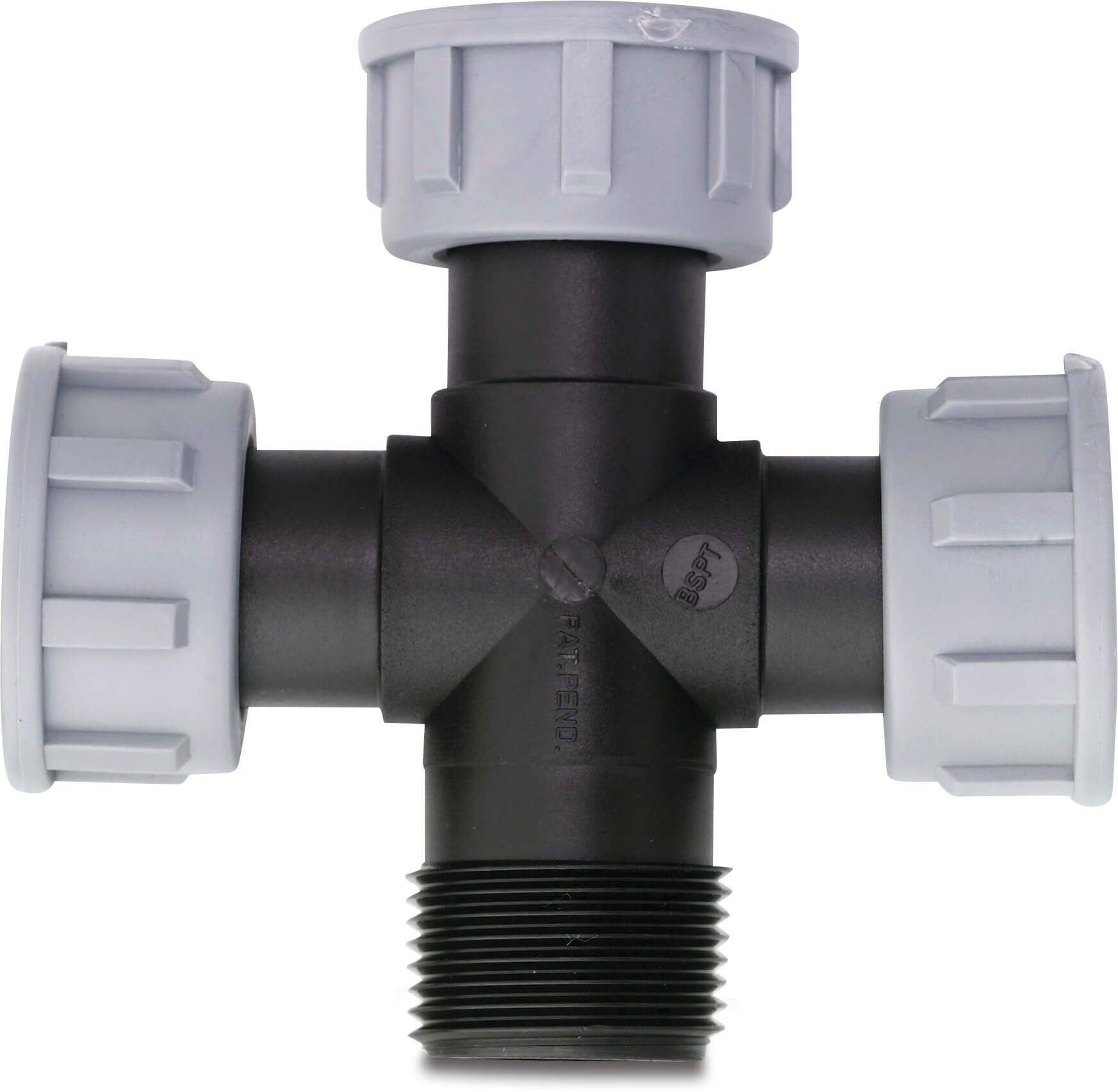 Tavlit Swivel kryds 90° PP 1" indvendig gevind x indvendig gevind x indvendig gevind x udvendig gevind 10bar type with O-ring