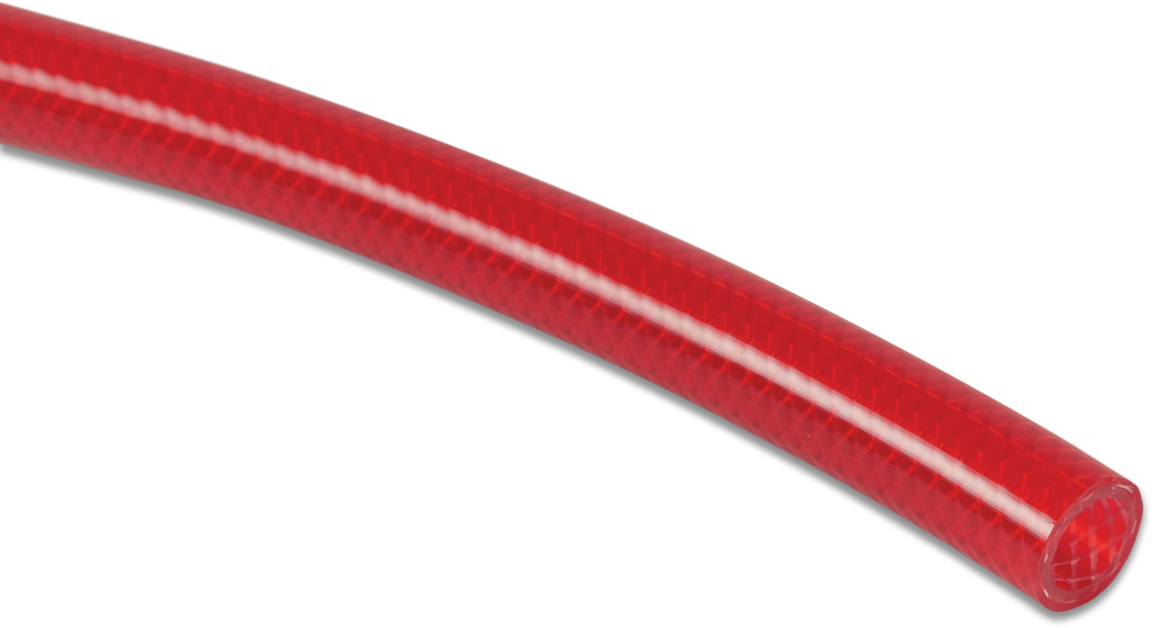 Transparent flätad slang PVC 13 mm x 3,0 mm 7bar röd 50m