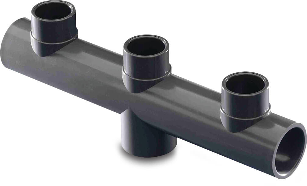 Manifold PVC-U 50 mm x 40/50 mm x 50 mm glue socket x glue socket/glue spigot x glue socket grey