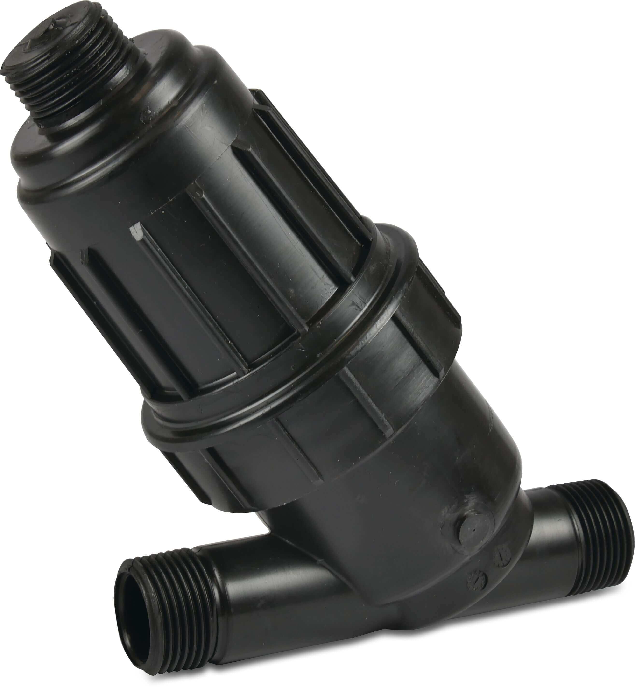In-line filter PP 3/4" udvendig gevind 8bar 130mikron rustfri stål maske sort