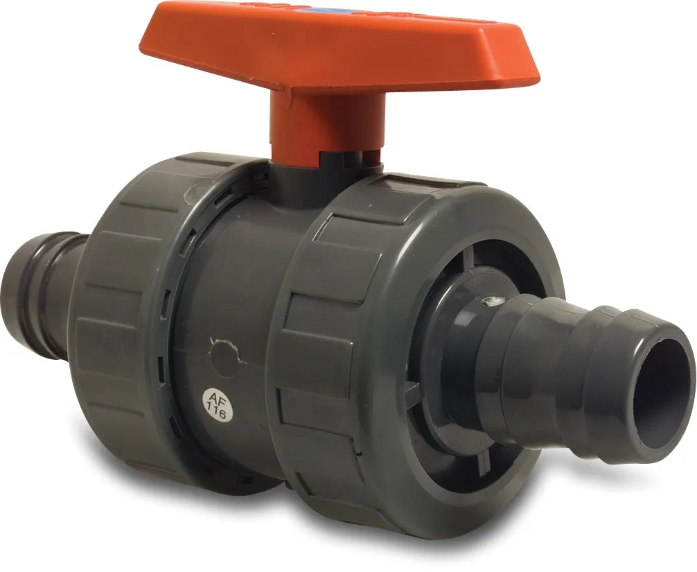 Profec Ball valve PVC-U 38 mm hose tail 10bar grey