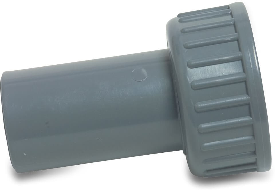 VDL 2/3 unionskobling ekstruderet PVC-U 32 mm x 1 1/4" studs x indvendig gevindmøtrik 16bar grå