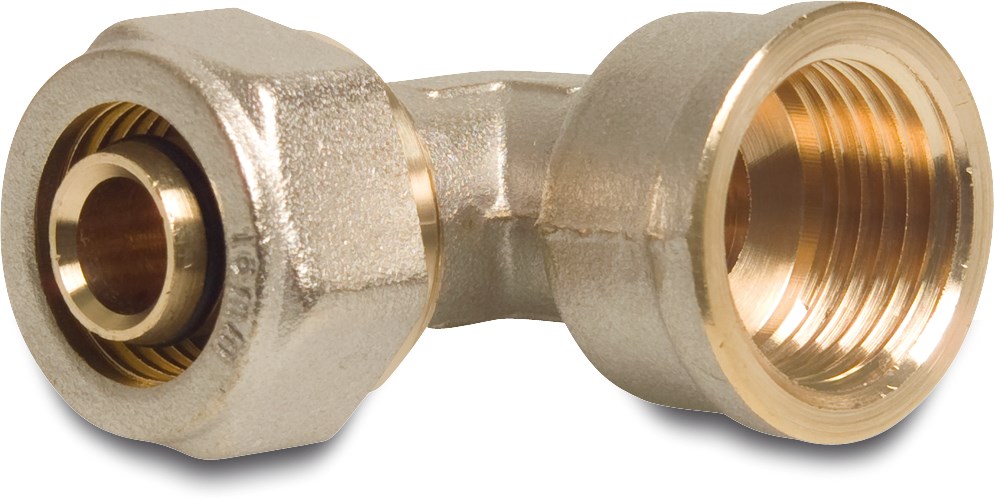 Profec Adaptor elbow 90° brass nickel plated 16 mm x 1/2" compression x female thread type Alu-PE-X