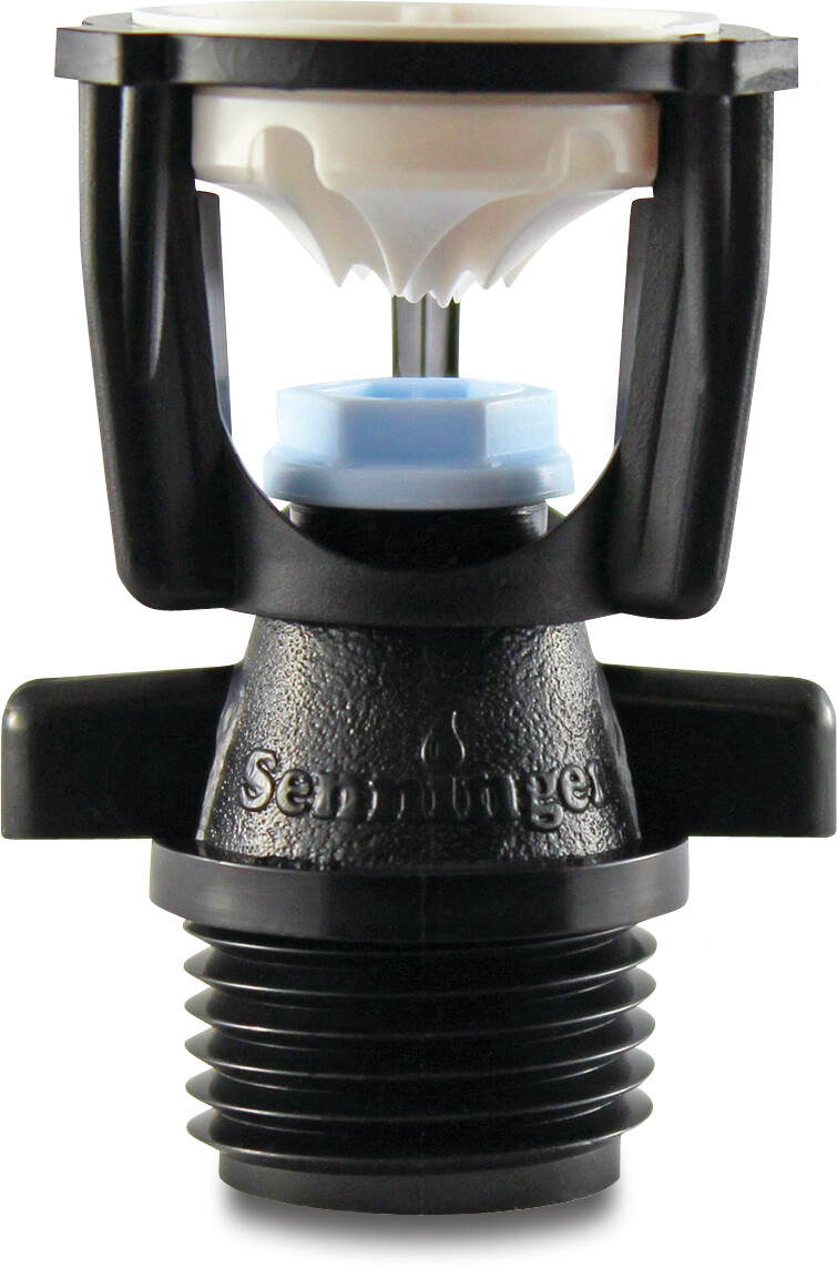 Senninger Full circle sprinkler plastic 1/2" male thread NPT 1,59 mm light blue type Mini wobbler white deflector nozzle 4