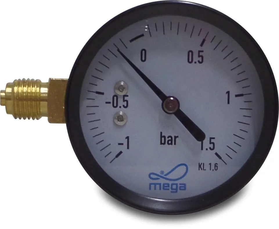 Profec Manometer 63 mm buitendraad -1 - 1,5bar type droog zijaansluiting 1/4"