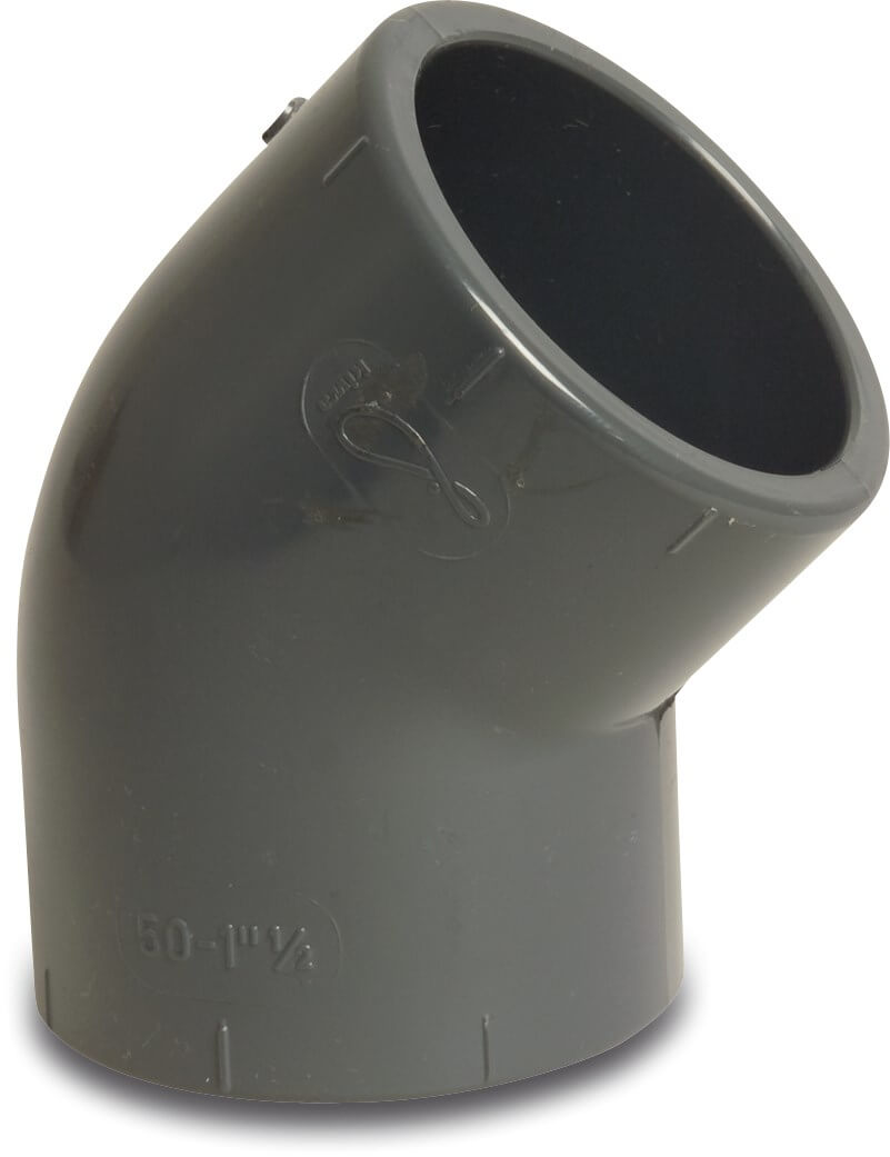 Profec Elbow 45° PVC-U 50 mm glue socket 16bar grey KIWA