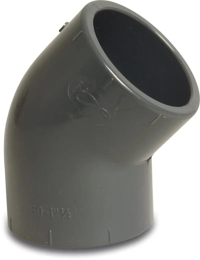 Profec Knie 45° PVC-U 20 mm lijmmof 16bar grijs KIWA