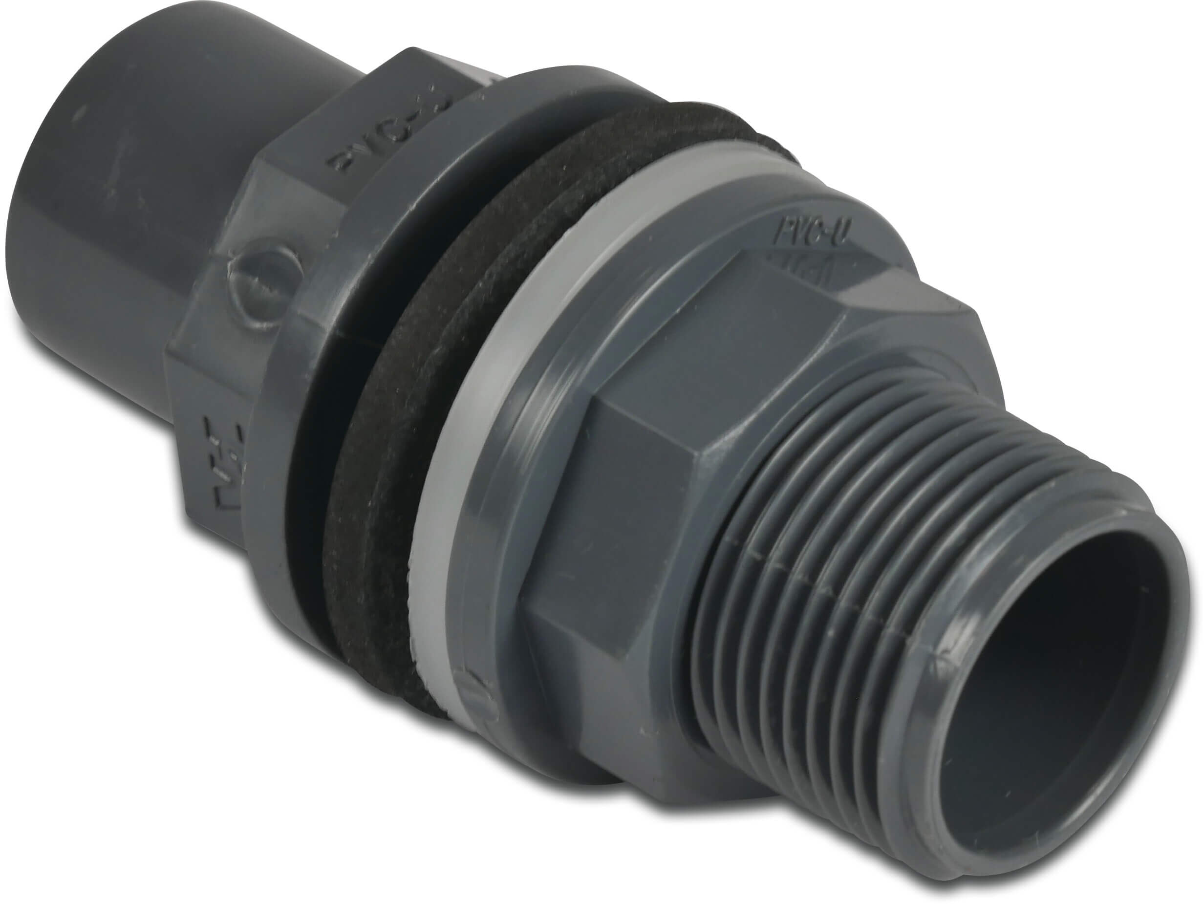 VDL Doorvoer PVC-U 63/75 mm x 2 1/2" lijmmof/spie x buitendraad 10bar grijs