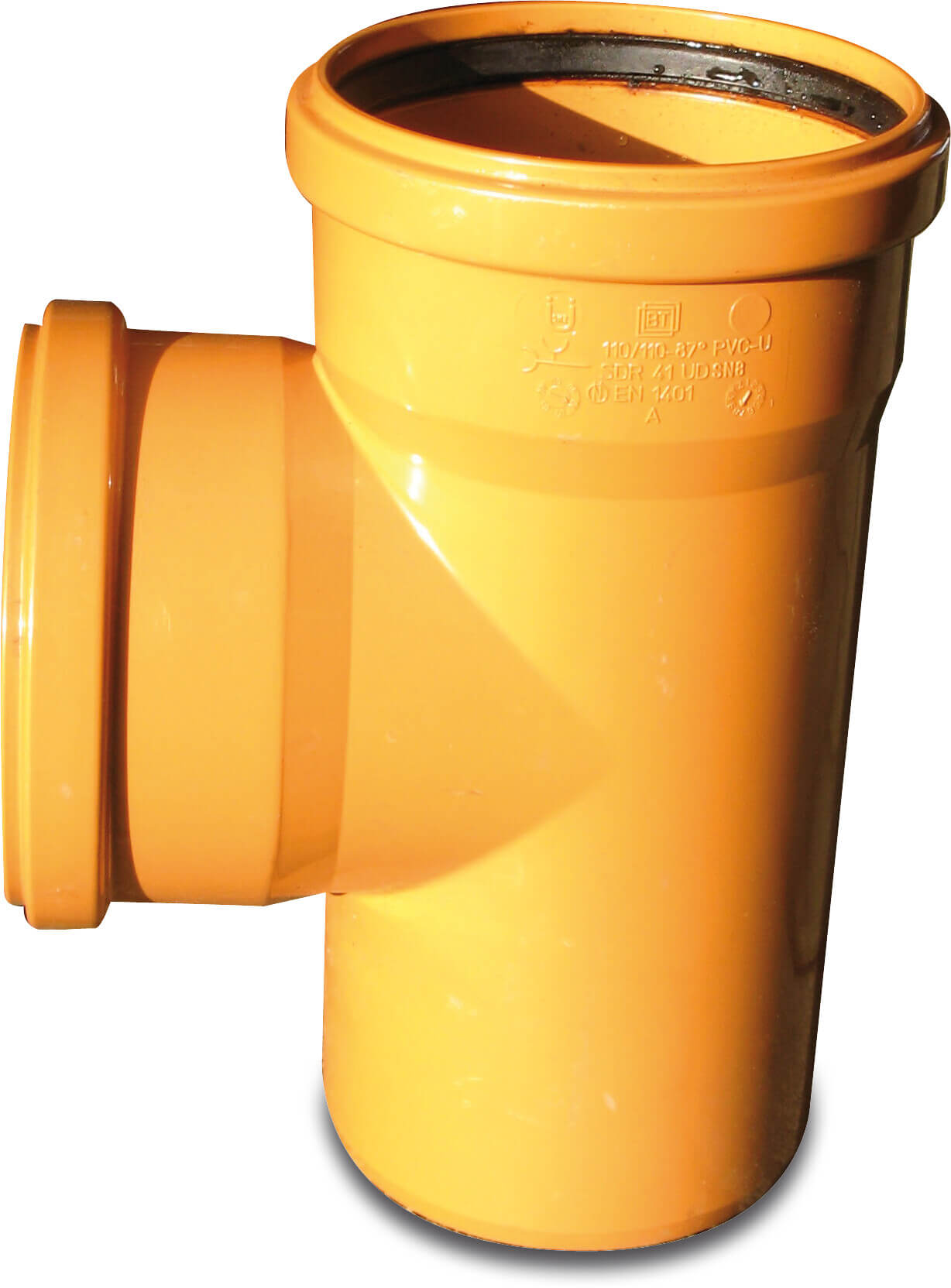 Drainage T-piece 87° PVC-U 160 mm SN4 ring seal x ring seal x spigot redbrown