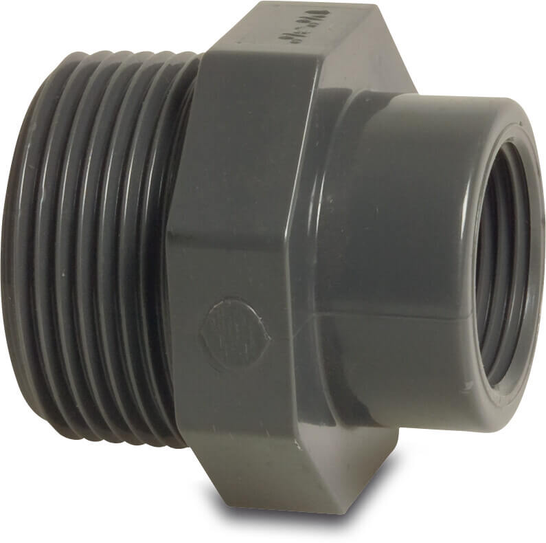 VDL Nippelmuffe PVC-U 3/8" x 1/4" udvendig gevind x indvendig gevind 10bar grå type glat