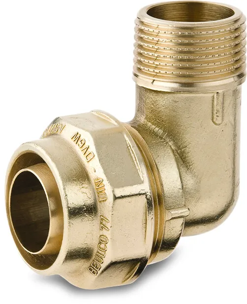 Beulco Adaptor elbow 90° brass 25 mm x 3/4" compression x male thread SDR 9 10bar KIWA type 7730