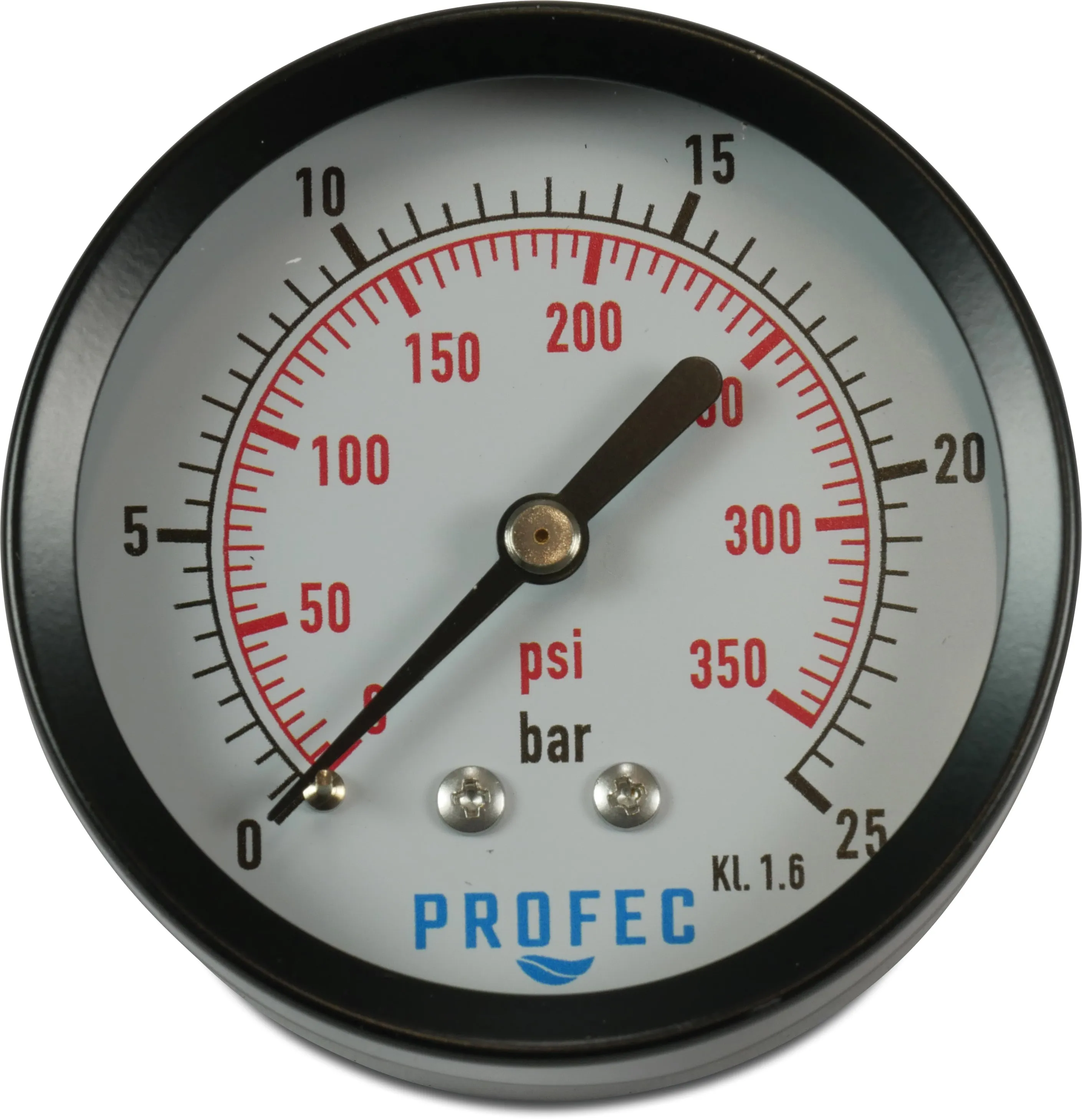 Profec Manometer 63 mm udvendig gevind -1 - 0bar sort type tør bagside tilslutning 1/4"