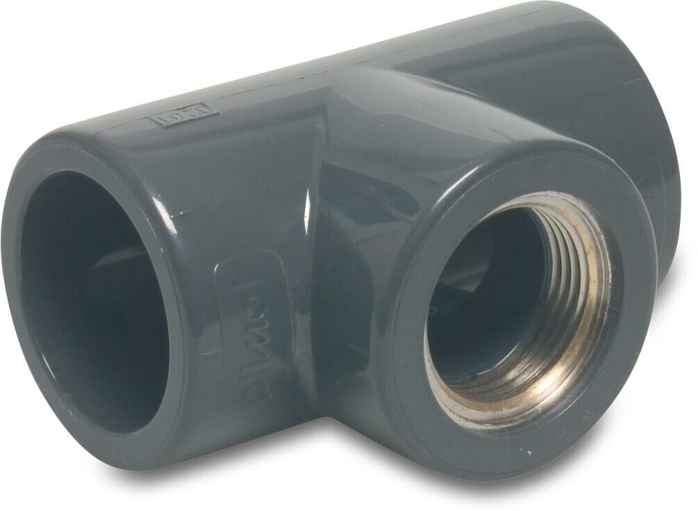 Profec T-Stück 90° PVC-U/Messing 32 mm x 1/2" x 32 mm Klebemuffe x Innengewinde x Klebemuffe 16bar Grau