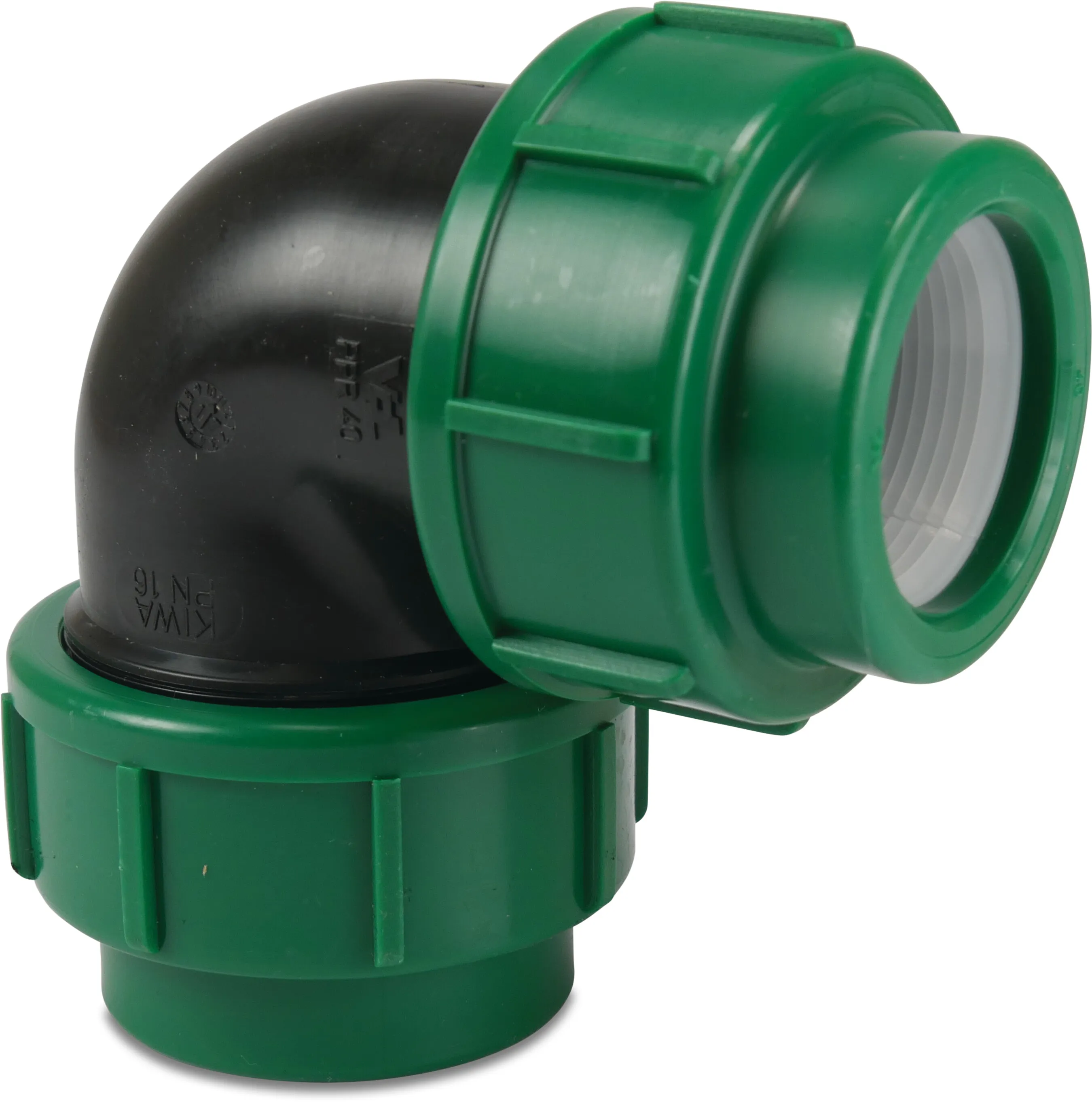 VDL Elbow 90° PP 16 mm compression 16bar black/green KIWA