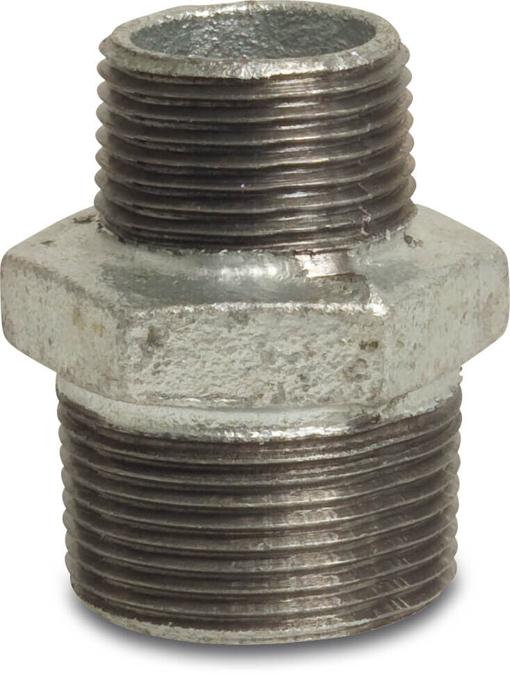 Profec Nr. 245 Reducer nipple cast iron galvanised 1" x 3/4" male thread 25bar DVGW