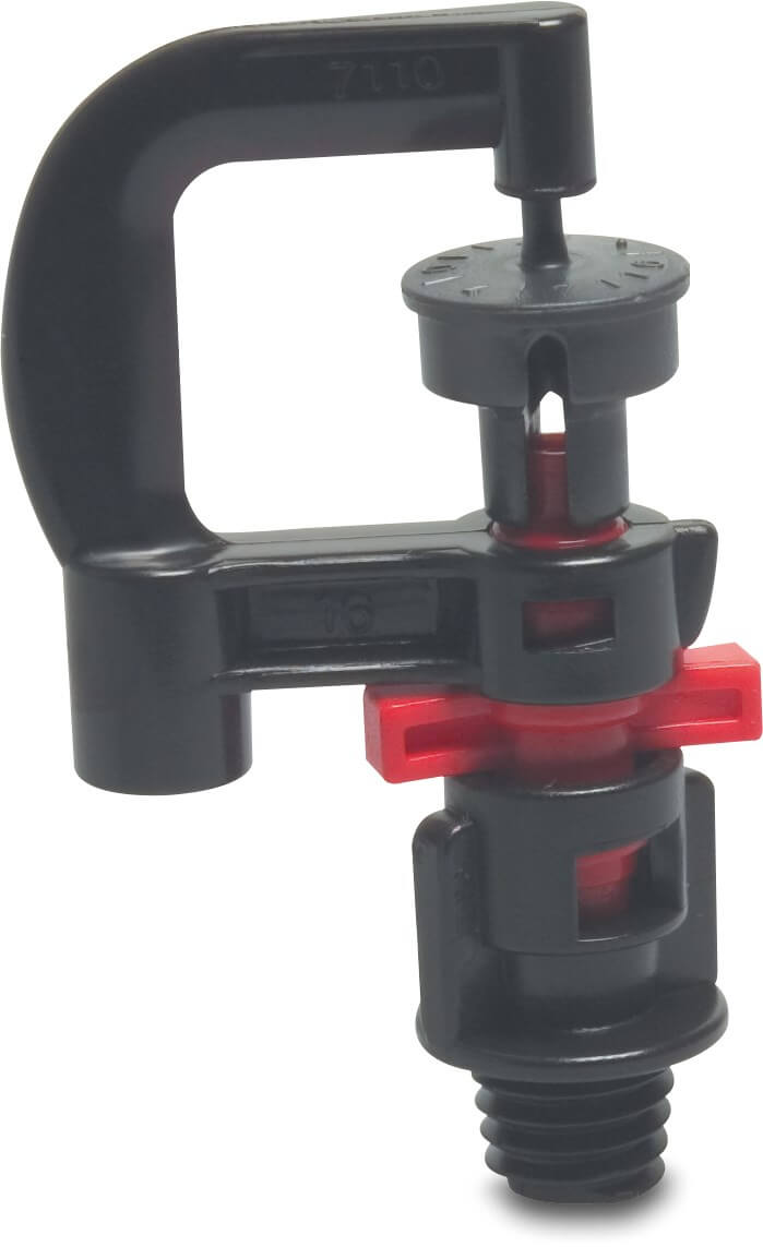 NaanDanJain Micro sprinkler plastic 3/8WW male thread 1,1 mm 360° red type Hadar 7110, medium range rotor