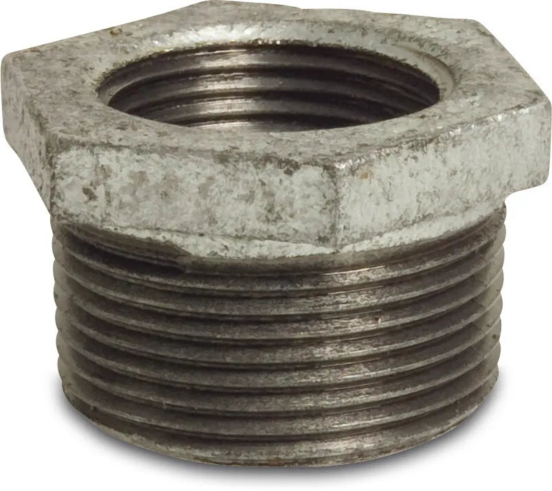 Profec Nr. 241 Reducer bush cast iron galvanised 1 1/2" x 1" male thread x female thread 25bar DVGW