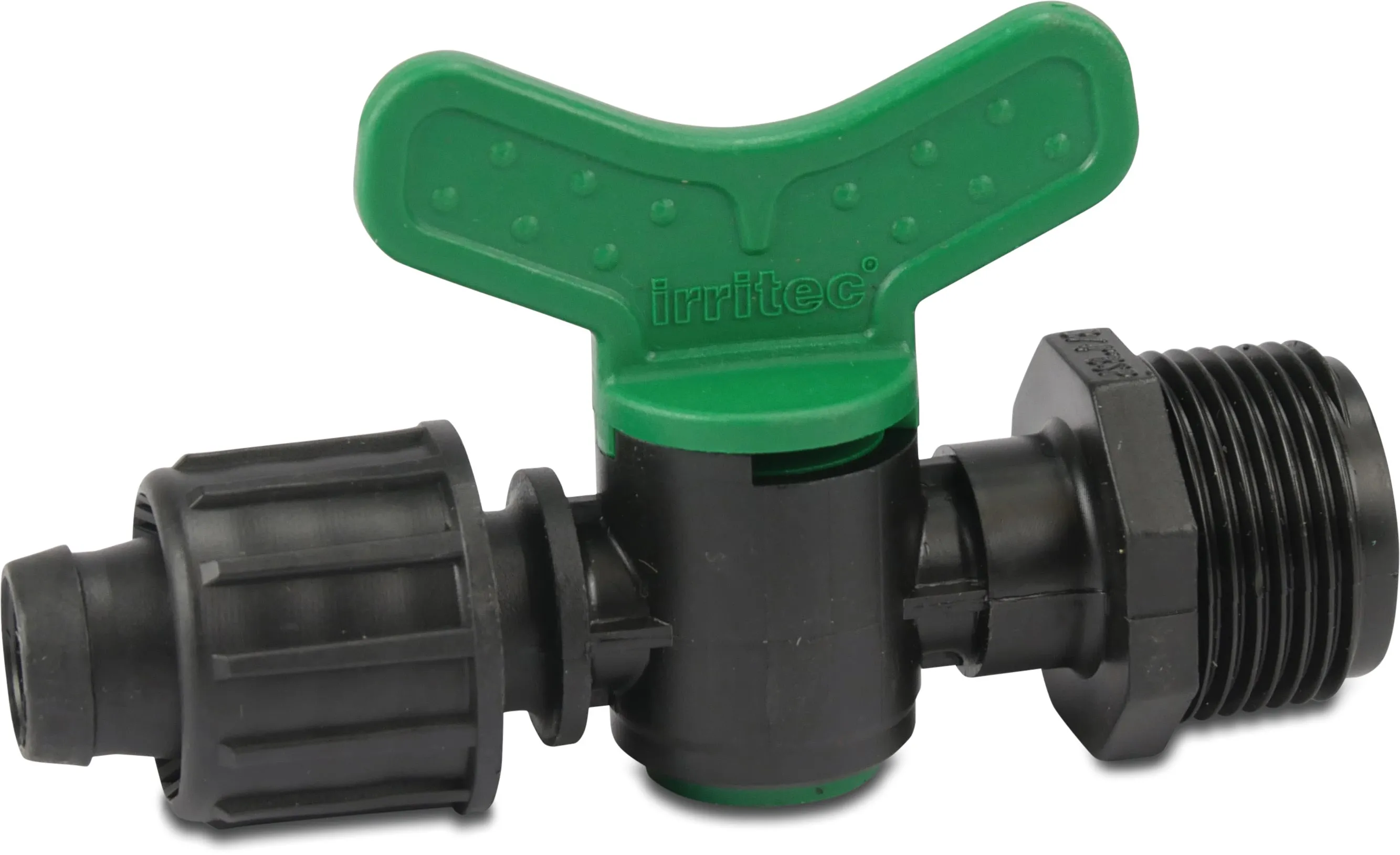 Plug valve PP 1/2" x 17 mm male thread x tape 3bar black/green