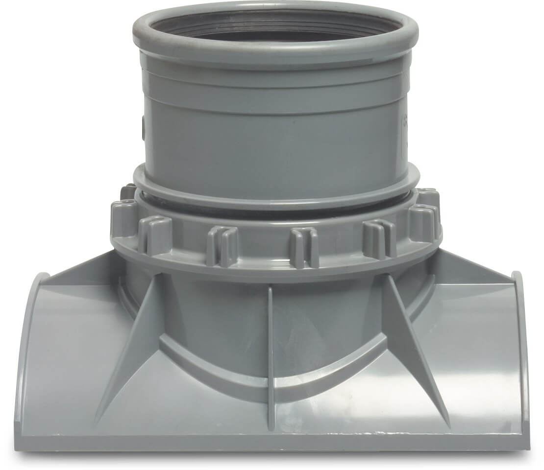 Drainage glue saddle PVC-U 200 mm x 125 mm SN4 screw inlet x ring seal grey