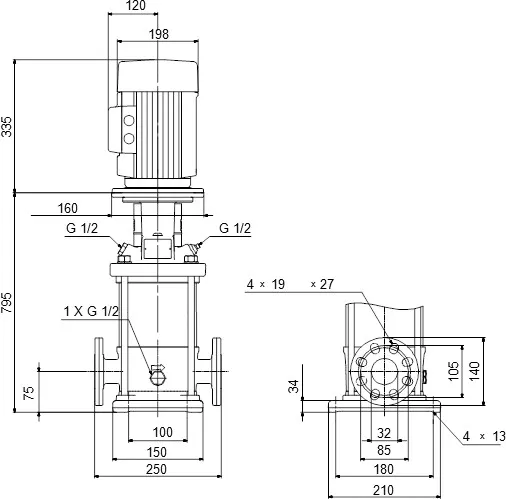 Grundfos CRI 5-20 A FGJ I V HQQV Multi-stage centrifugal pump stainless steel DN35 DIN flange 6,3A 400VAC
