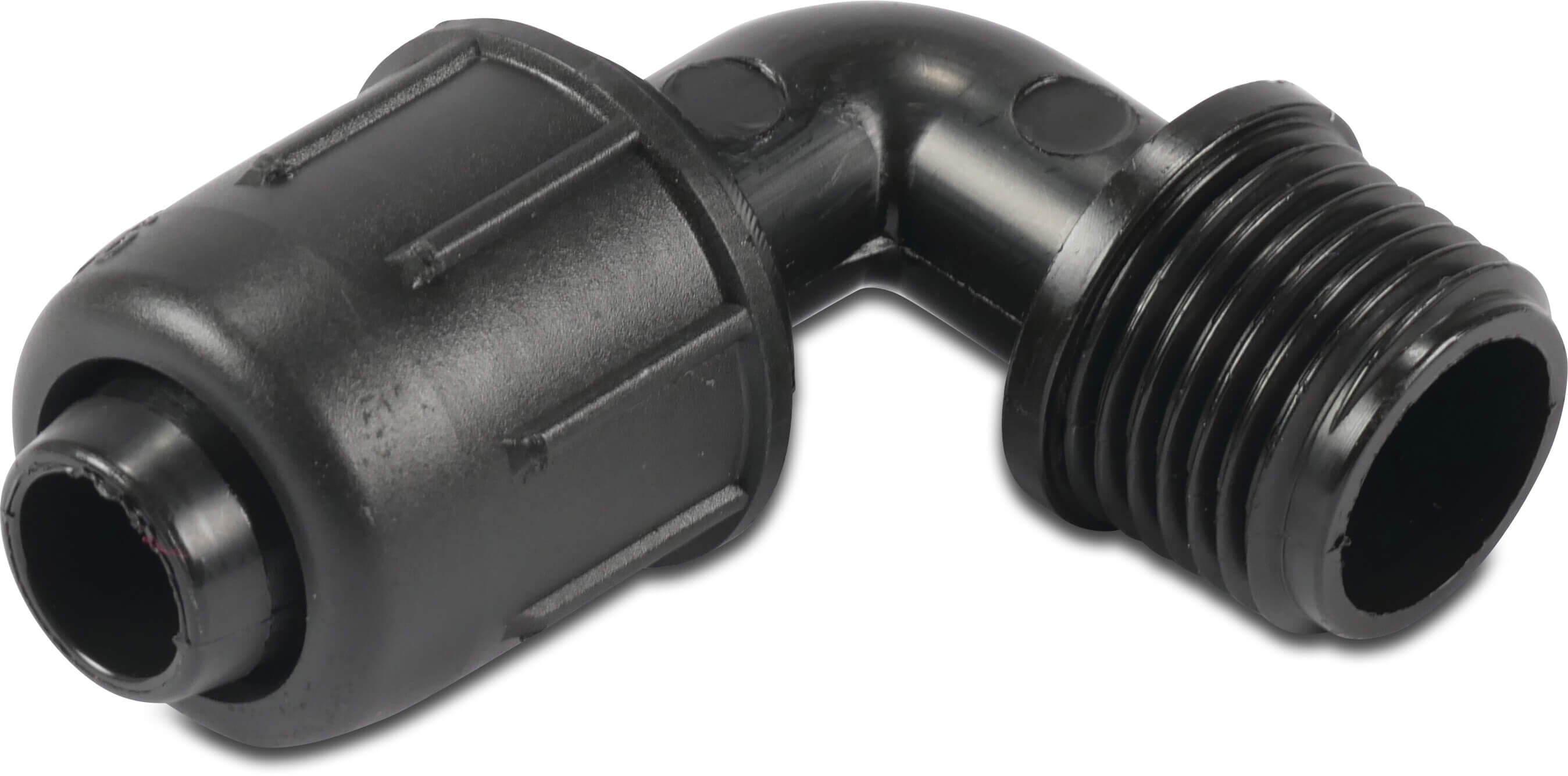 Elbow 90° PP 16 mm x 3/4" lock x male thread 4bar black