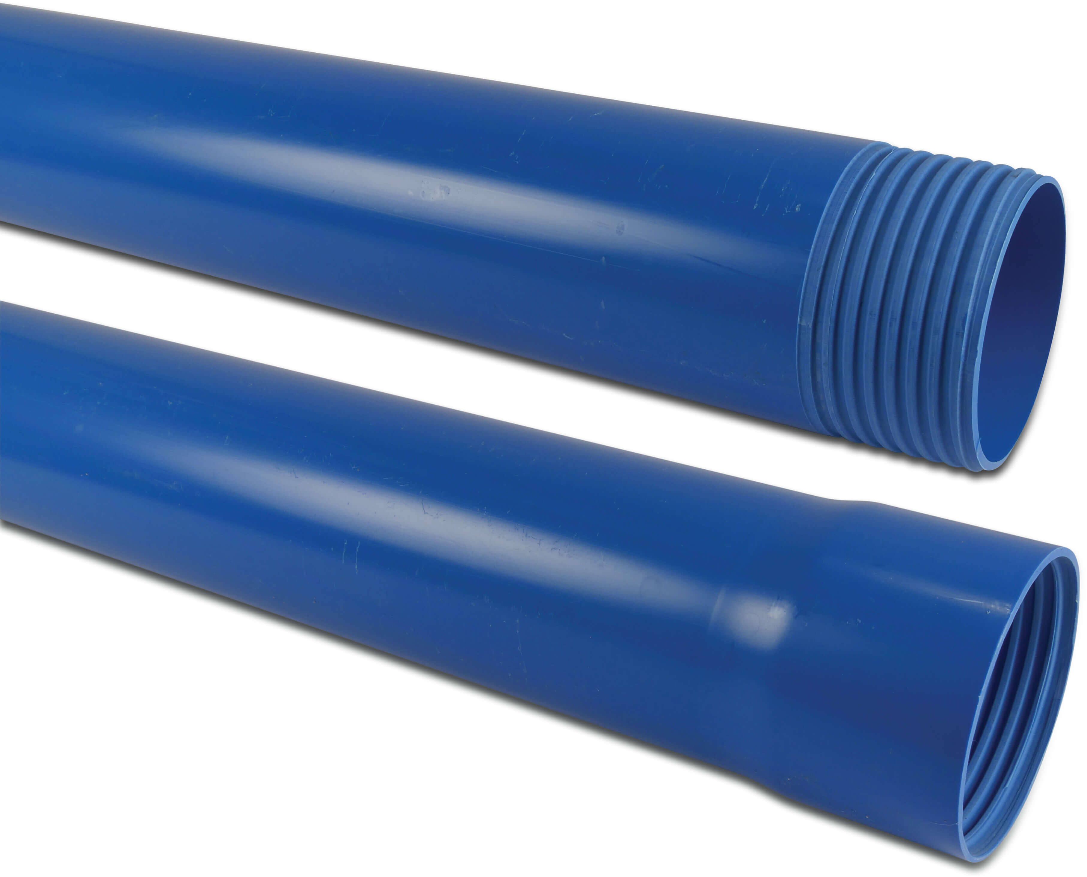 Förlängingsrör PVC-U 3" invändig trapets gänga x utvändig trapets gänga blå 1m