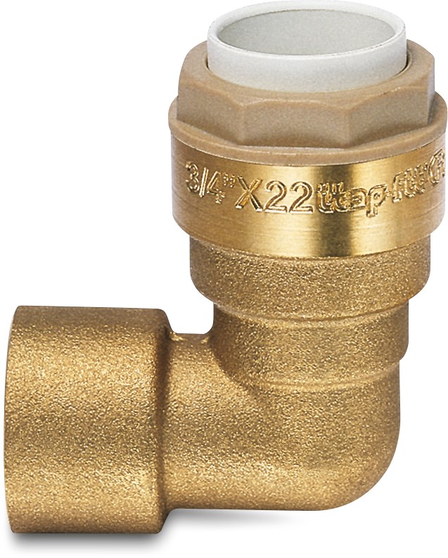Itap Adaptor elbow 90° brass 15 mm x 1/2" push-in x female thread 20bar type 645