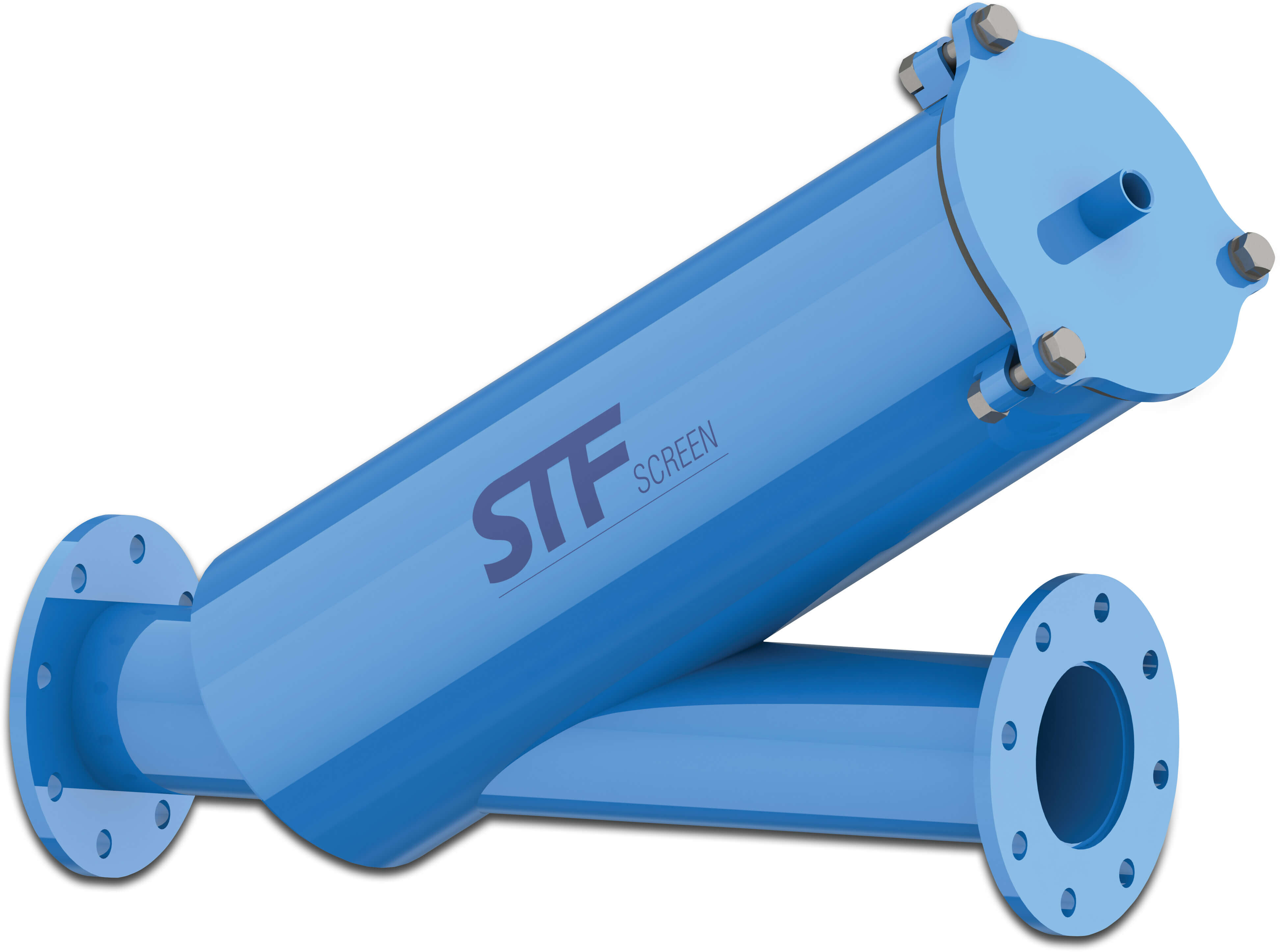 STF Inline filter carbon steel ST37.2 epoxy coating DN80 flange 8bar 120micron stainless steel gauze blue type FY-3