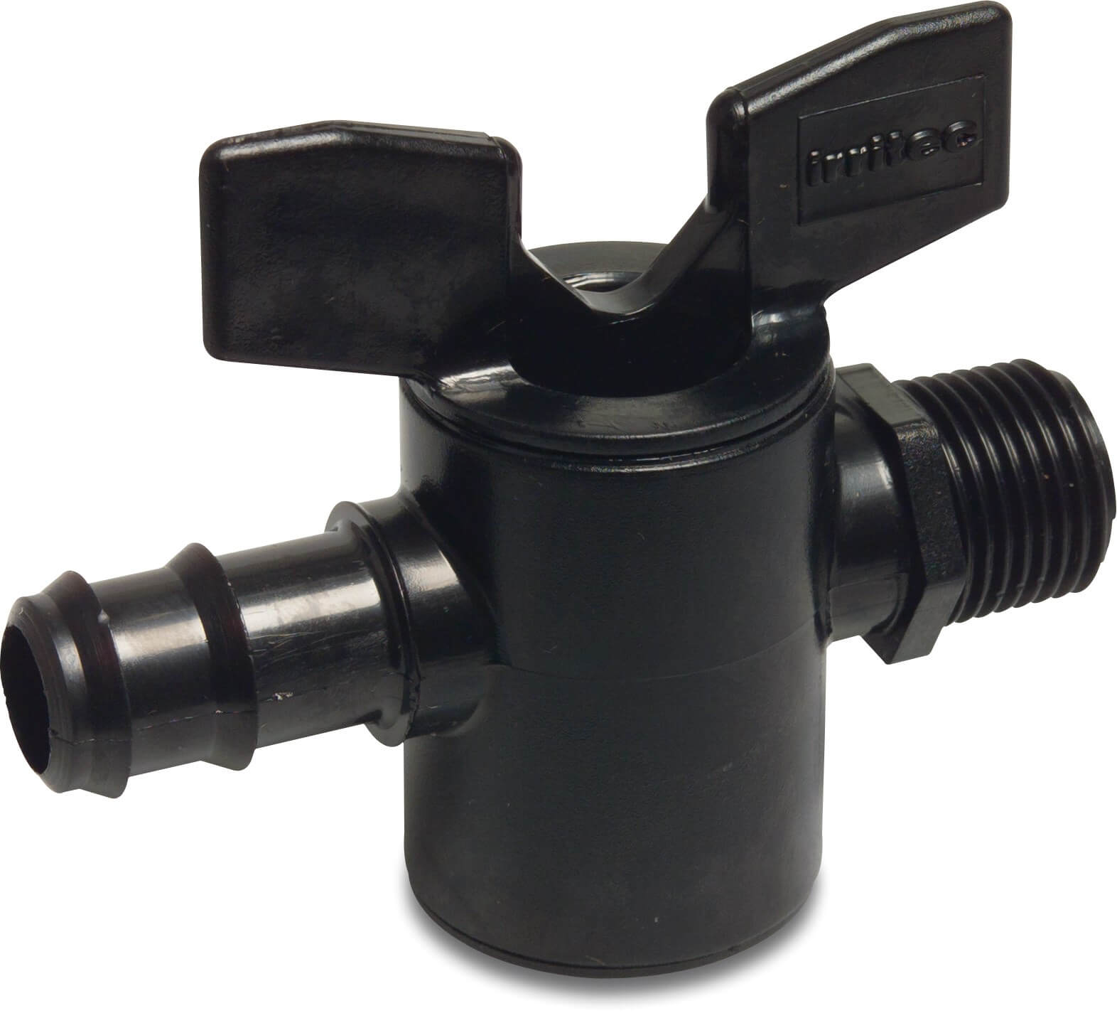 Plug valve PP 12 mm x 1/2" barbed x male thread 6bar black/red