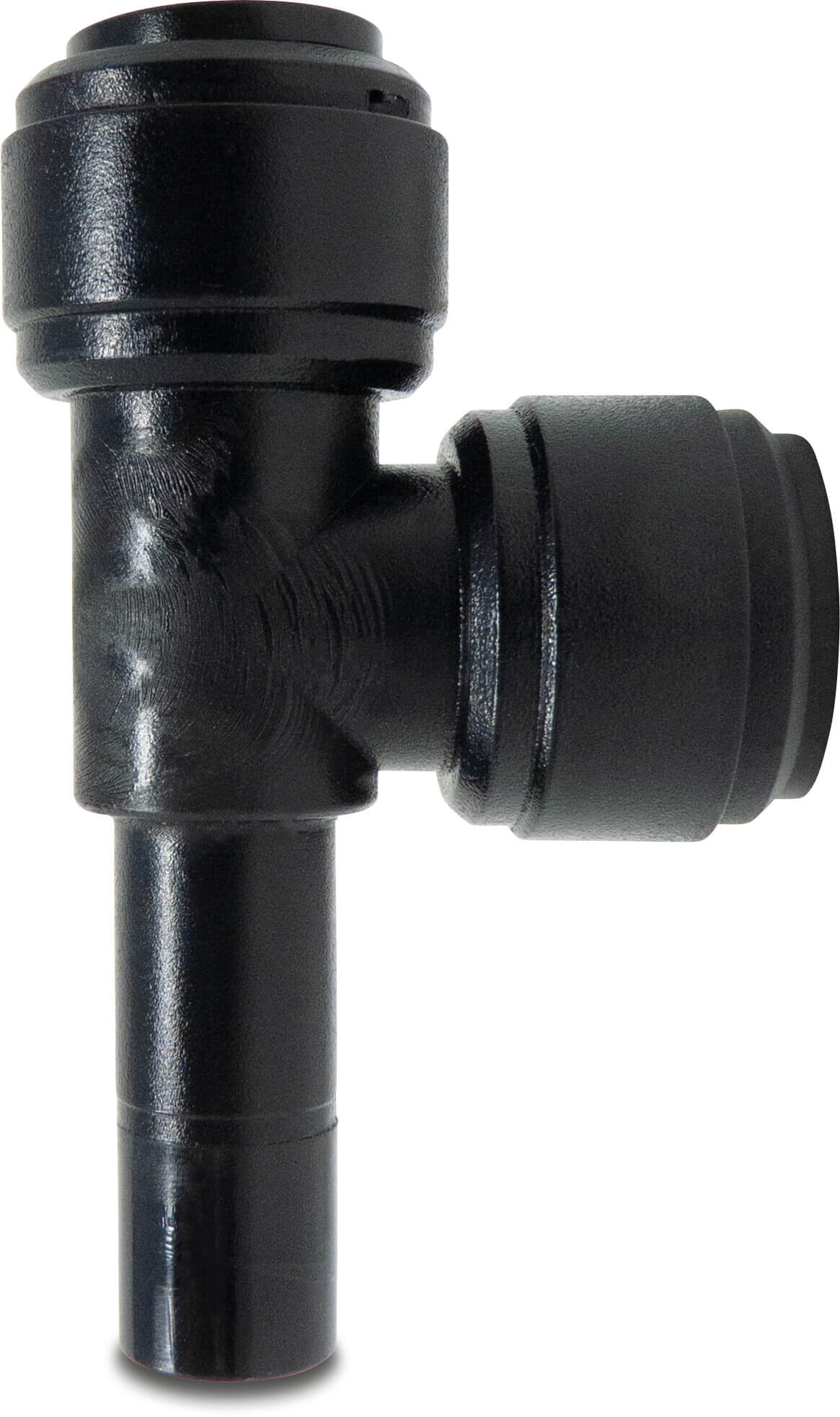 Adaptor T-piece 90° POM 4 mm spigot x push-in x push-in 20bar black WRAS type Aquaspeed