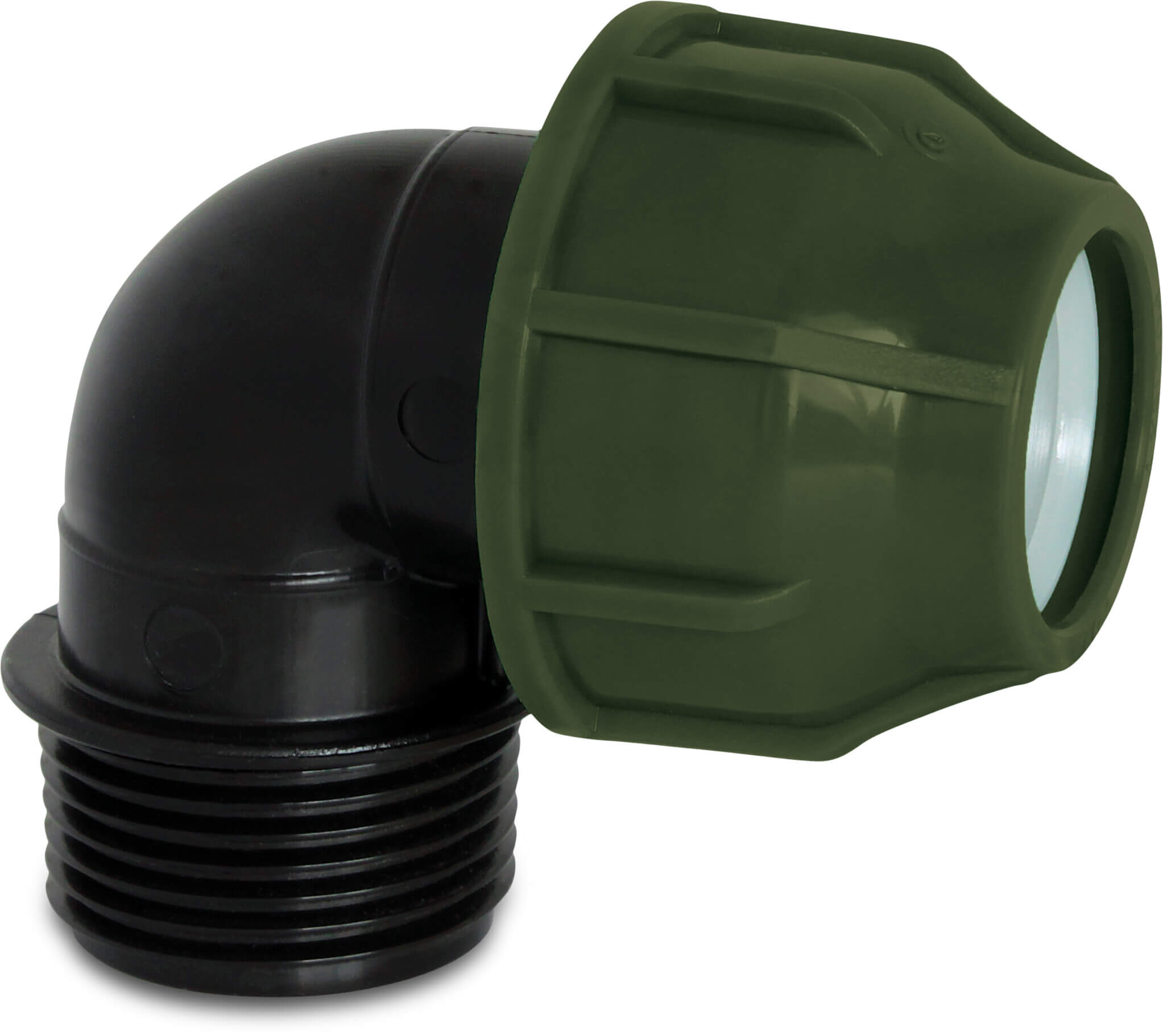 Elbow 90° PP 32 mm x 1 1/4" compression x male thread 10bar black/green