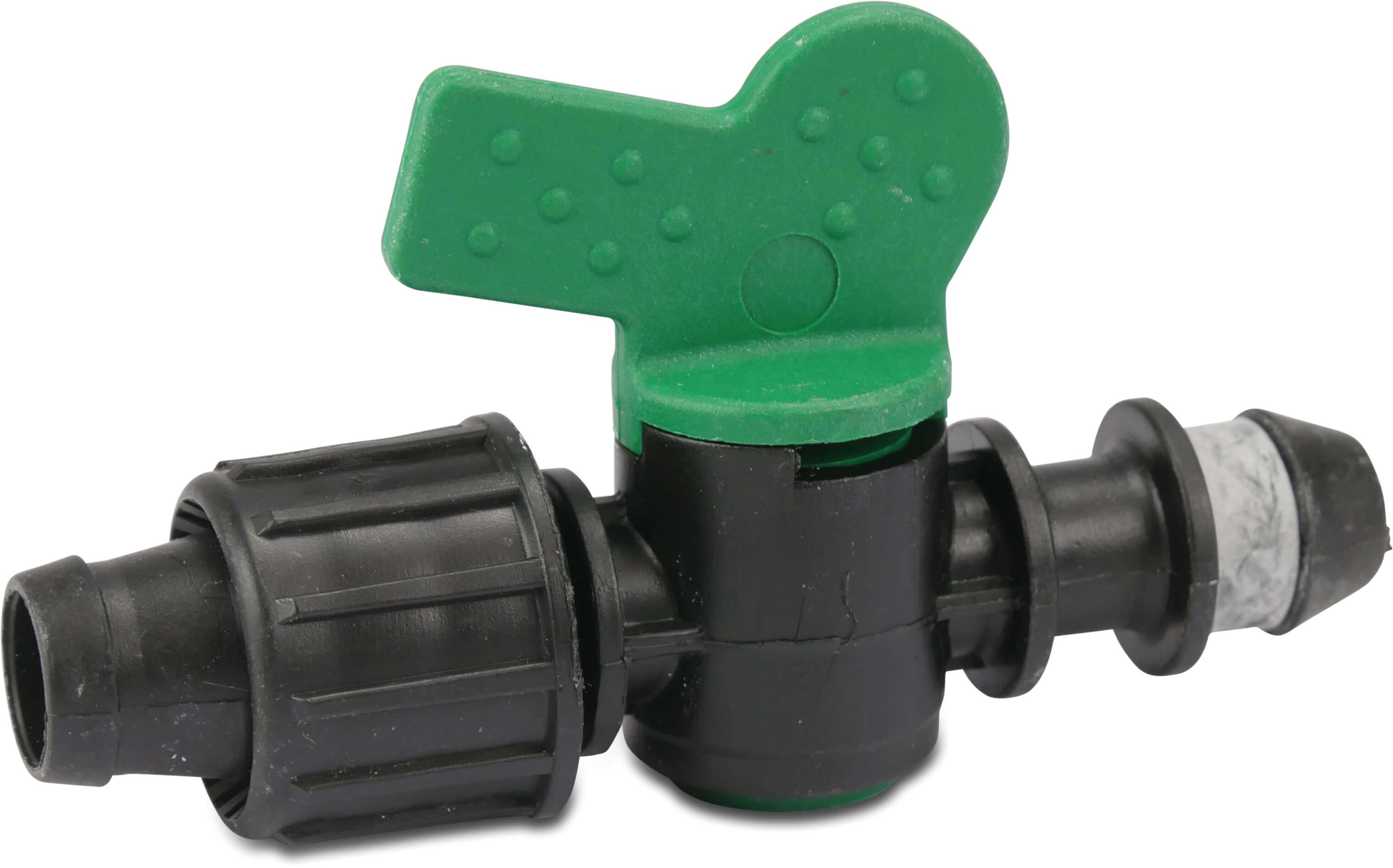 Miniventil PP 22 mm x 16 mm push-in x tejp 3bar svart/grön