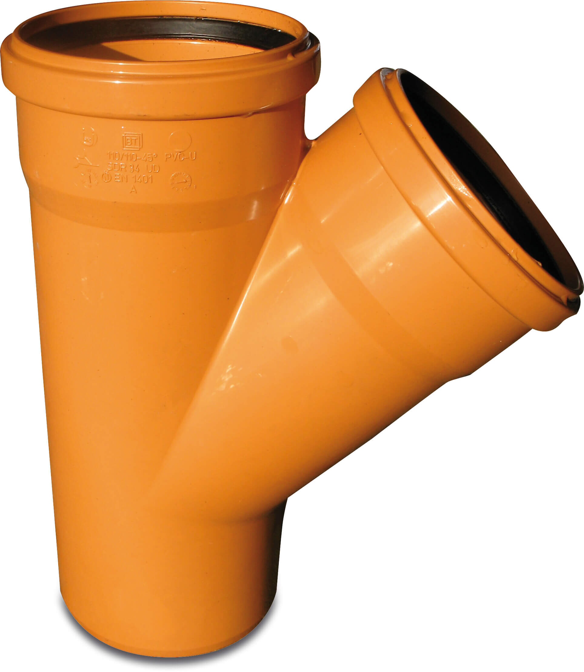 Trójnik 45° PVC-U 400 mm SN4 pierścień uszczelniający x pierścień uszczelniający x tuleja czerwono-brązowy