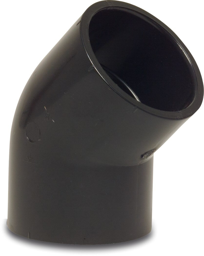 Praher Knie 45° PVC-U 50 mm lijmmof 10bar zwart