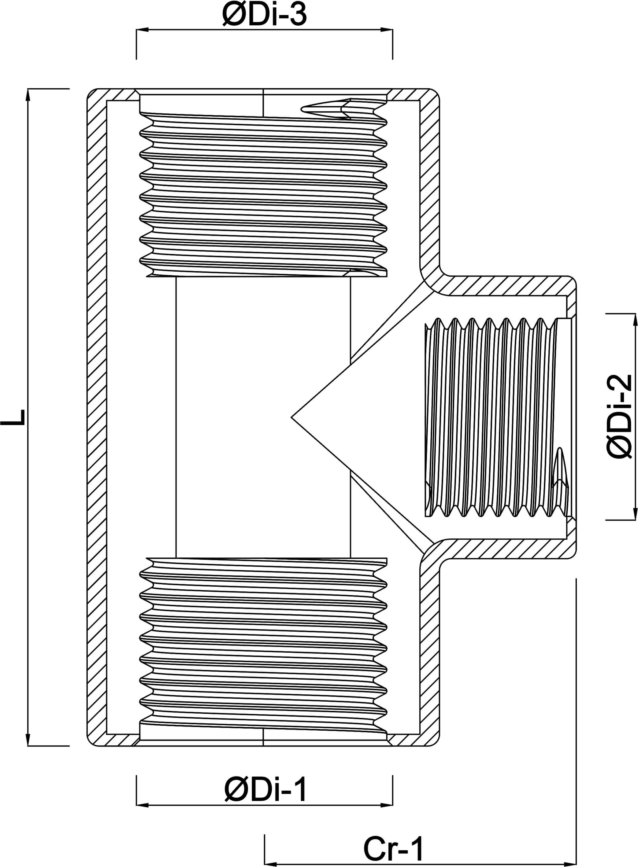 T à 90° PP 1 1/4" filetage femelle 10bar gris