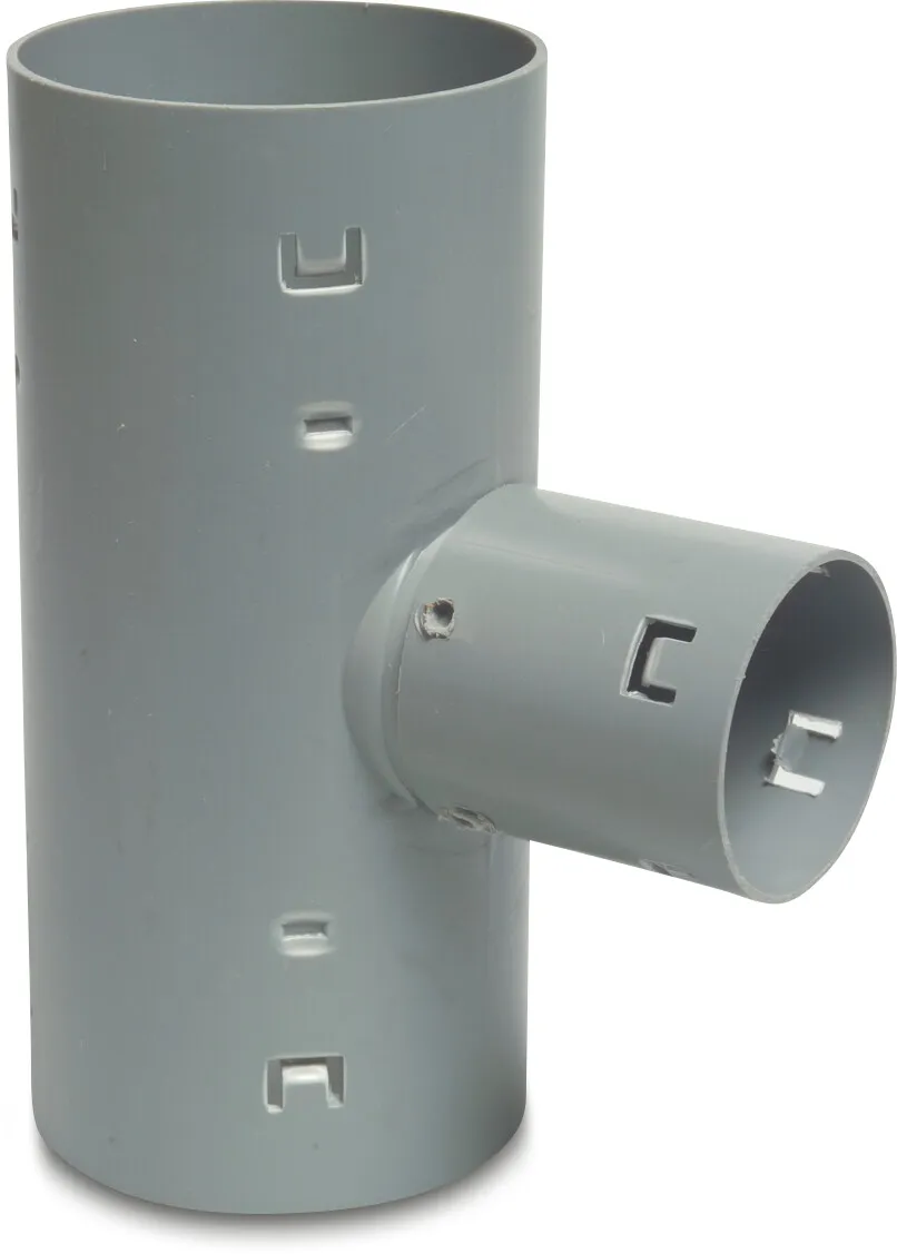 Reducer T-piece 90° PVC-U 100 mm x 60 mm x 100 mm click socket grey