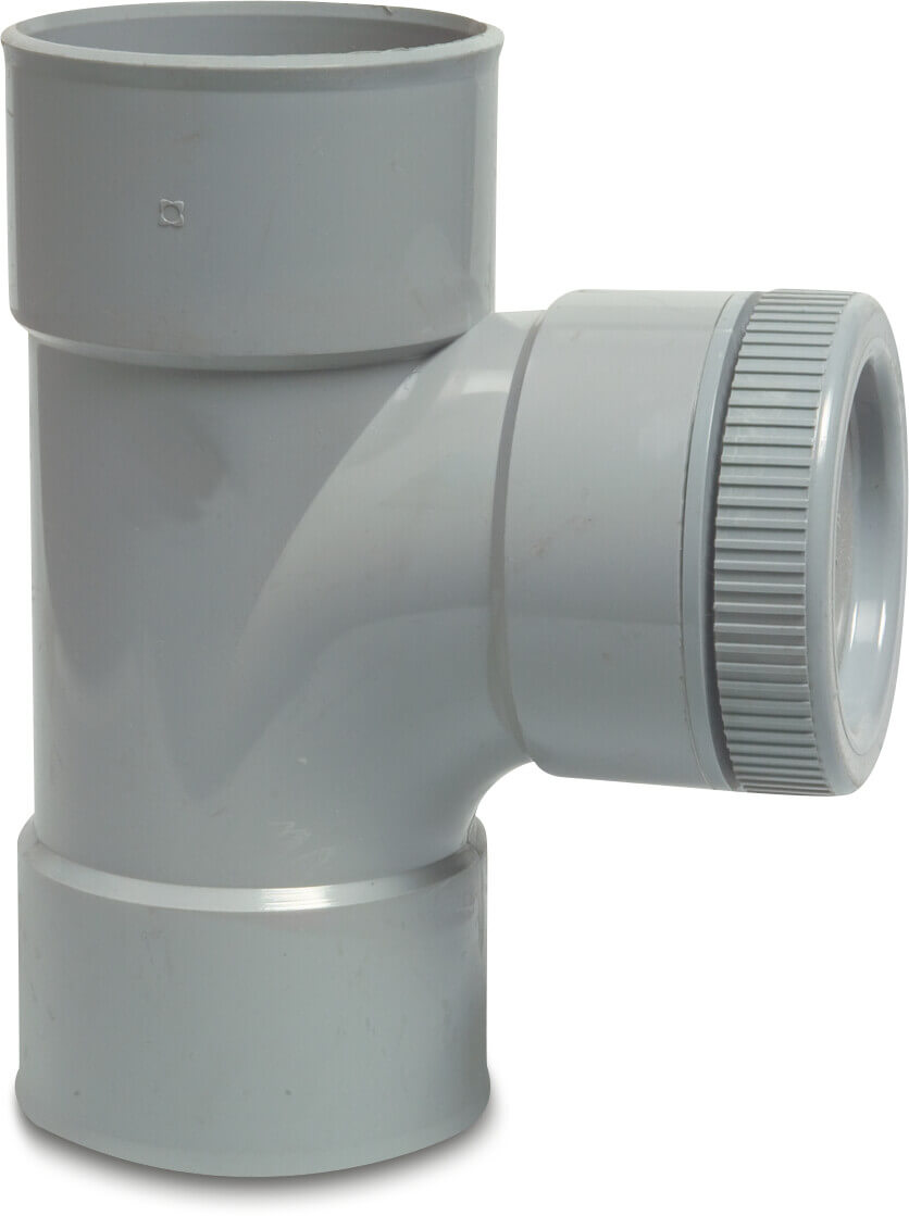 Drainage T-piece for inspection PVC-U 110 mm glue socket grey KOMO