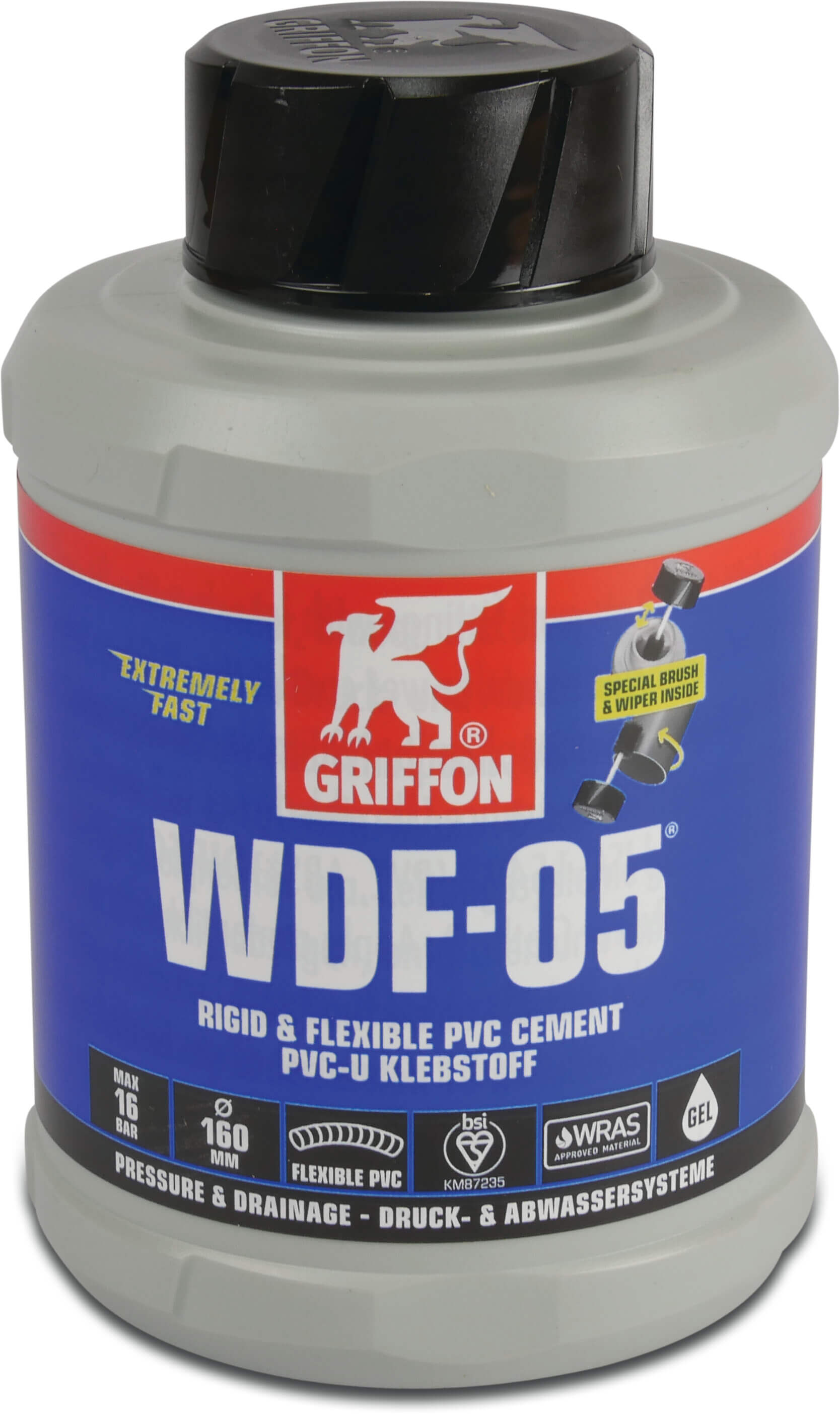 Griffon Klej do PVC niebieski 0,125l z pędzlem WRAS typ WDF-05 etykieta PL/CS/HU