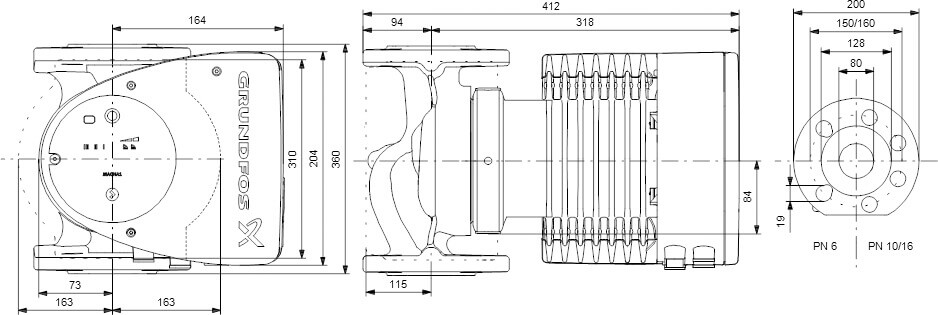 Grundfos Variable speed circulation pump cast iron DN80 flange 10bar 5.59A 230VAC black/red type MAGNA1 80-120F EuP ready