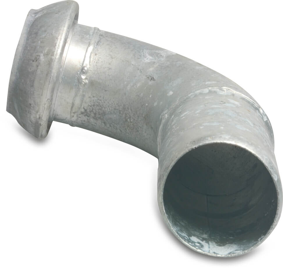 Quick coupler bend 90° steel galvanised 108 mm x 102 mm male part Perrot x hose tail type Perrot