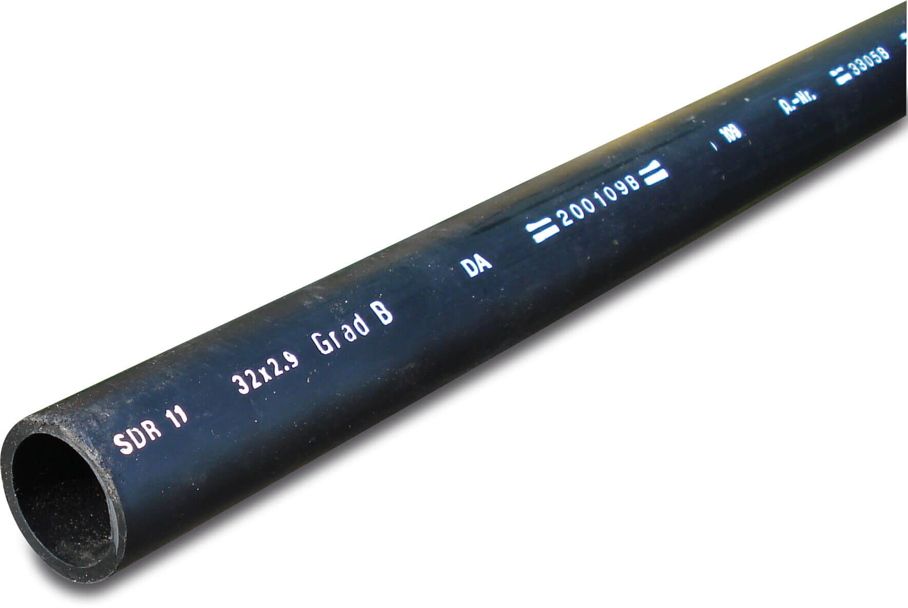 Pressure pipe PE100 225 mm x 12,8 mm plain SDR17,6 12,5bar black 5,85m