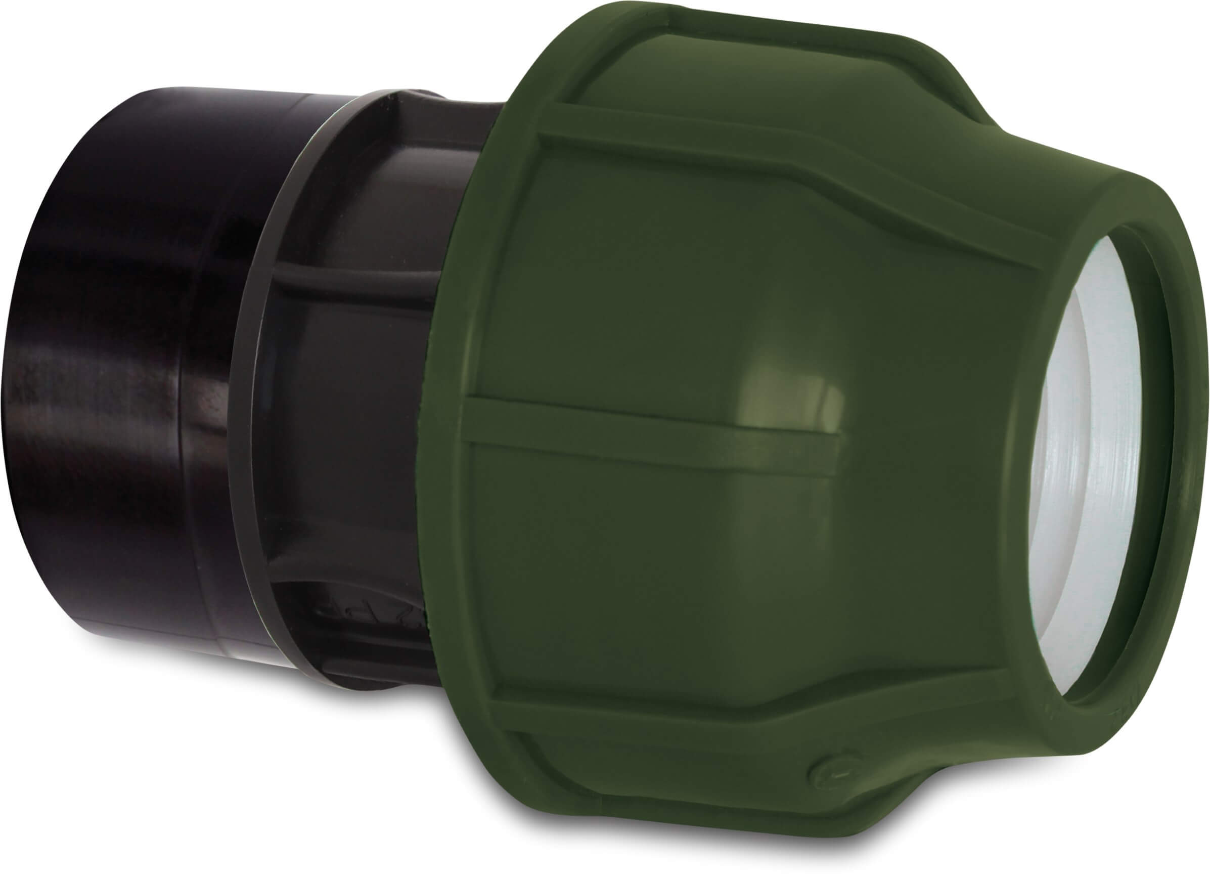 Adaptor socket PP 20 mm x 1/2" compression x female thread 10bar black/green