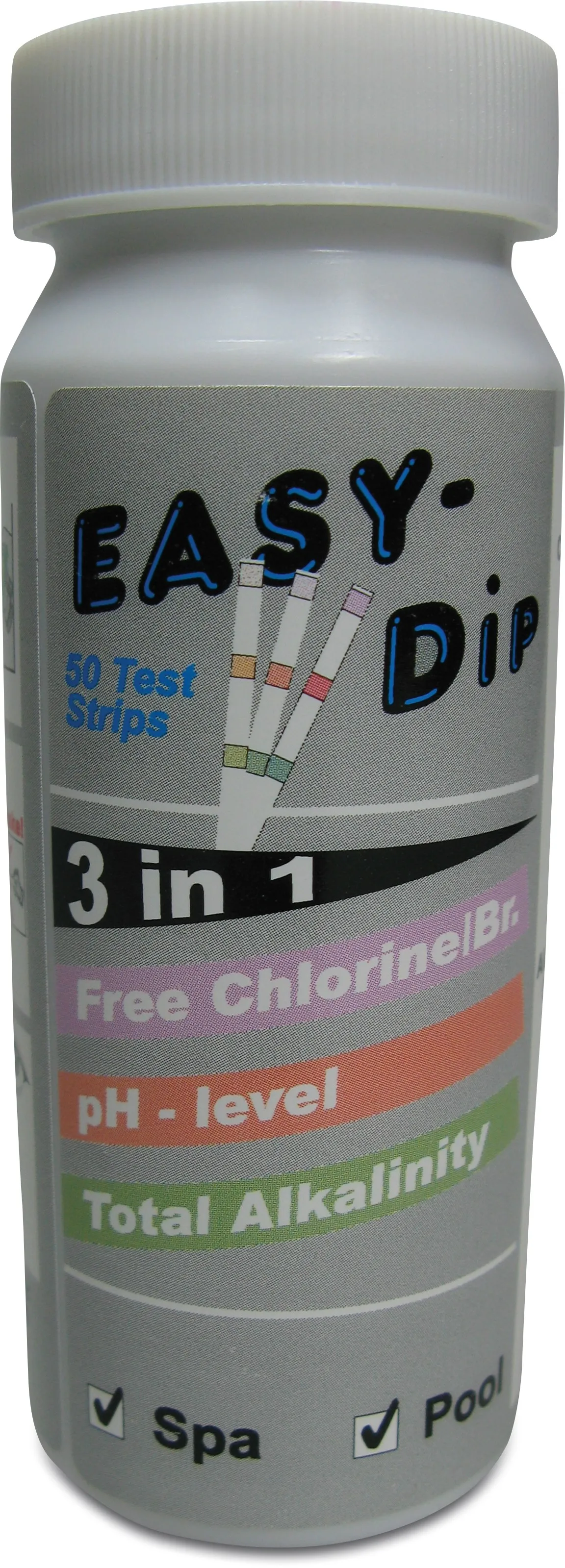 Pool-I.D. 3-in-1 test strips for the measurement of pH, free Chlorine, Bromine and Alkalinity values. 50 pcs
