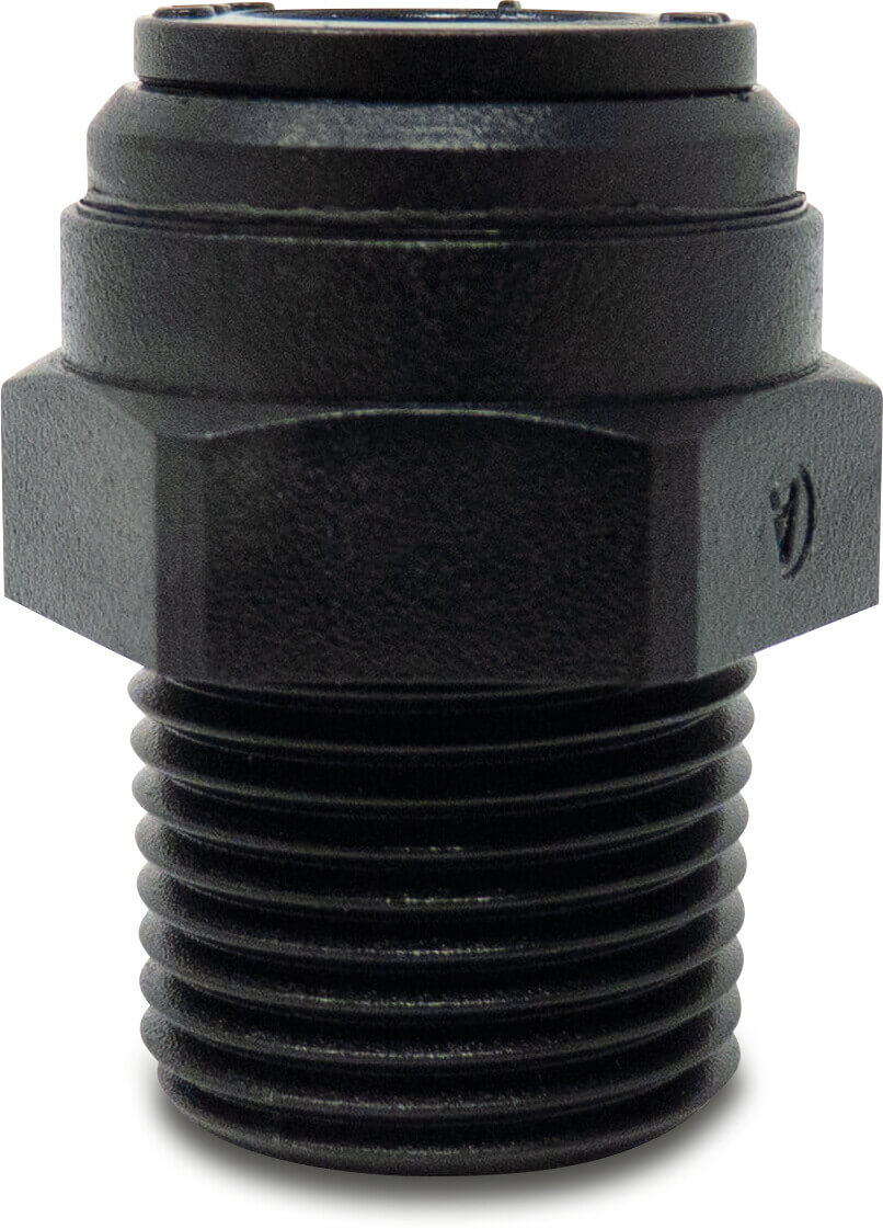 Adaptor bush POM 12 mm x 3/8" push-in x male thread 14bar black WRAS type Aquaspeed