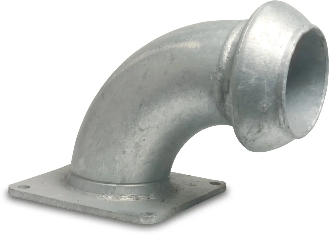 Bocht 90° staal gegalvaniseerd 133 mm x 4" V-deel Perrot x vierkantflens type Perrot
