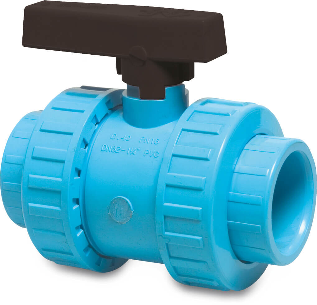 Ball valve PVR 16 mm glue socket 12,5bar blue